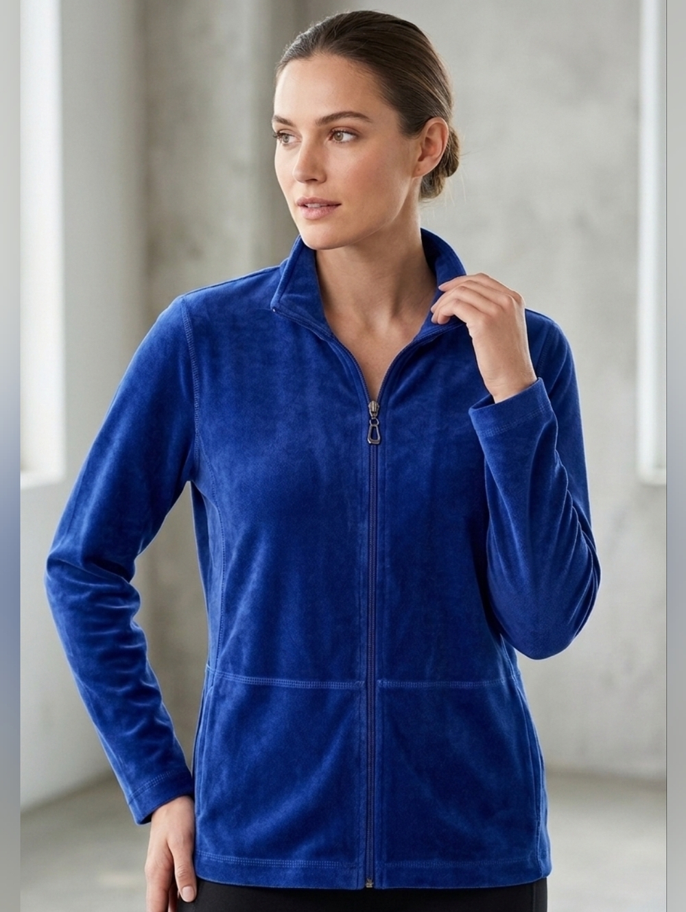 Sport Savvy Essentials Blue Velour Full-Zip Jacket Size L Y2K